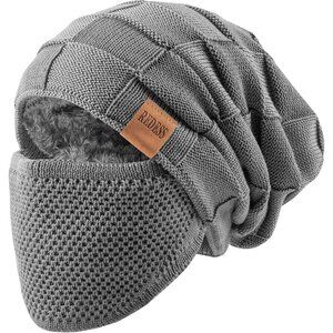 Men & Women Puregrey Winter Warm Knit Slouchy Skull Cap with Face Cover